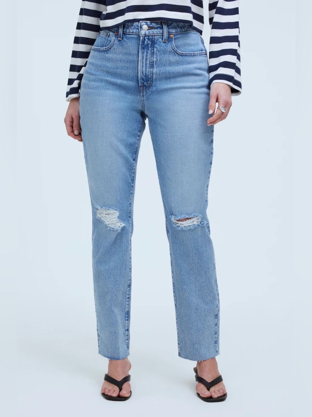 Madewell The Perfect Vintage Jean Distressed Knee Raw Hem Light Wash SZ. 29